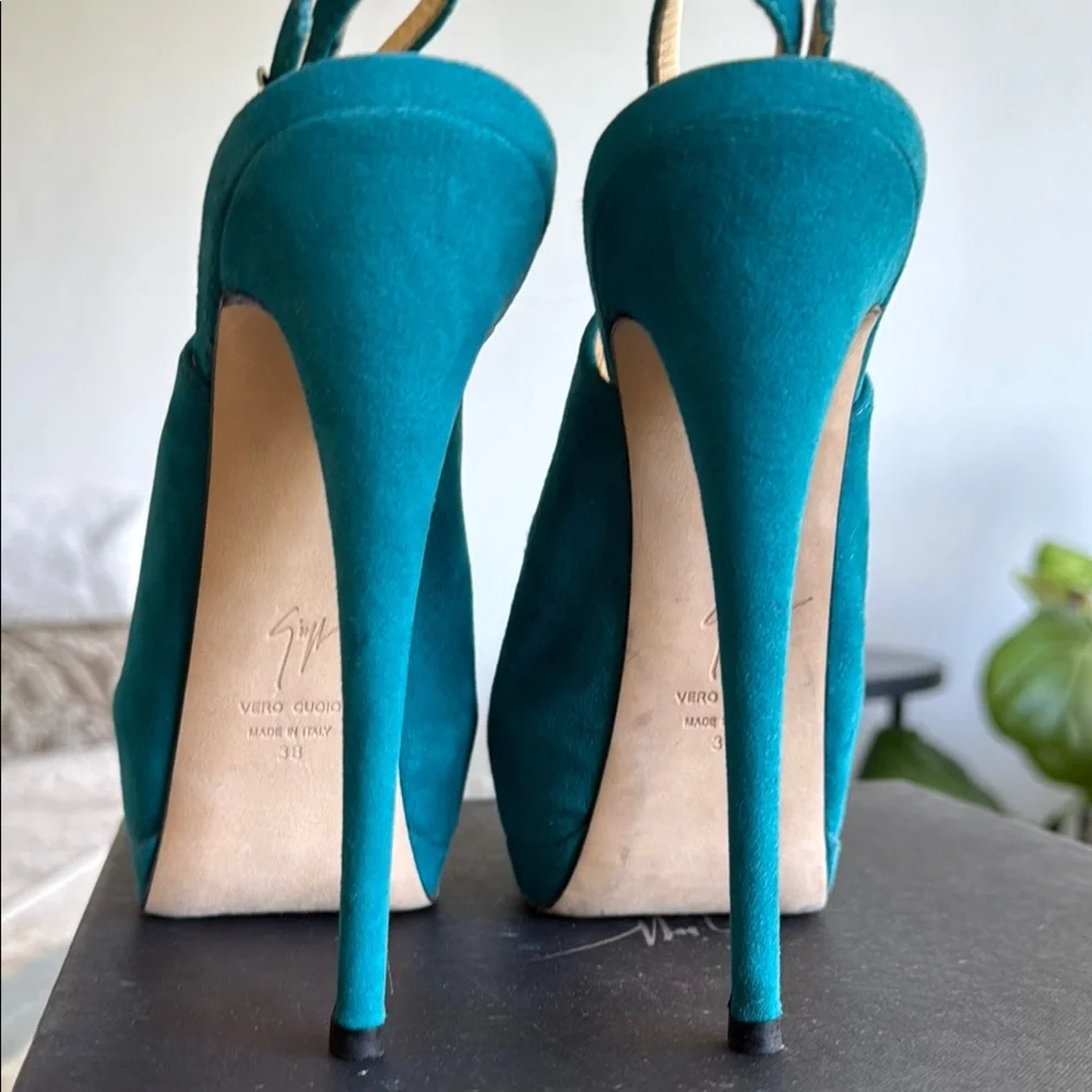 Giuseppe Zanotti Turquoise Peep-Toe Heels - Picture 5 of 12